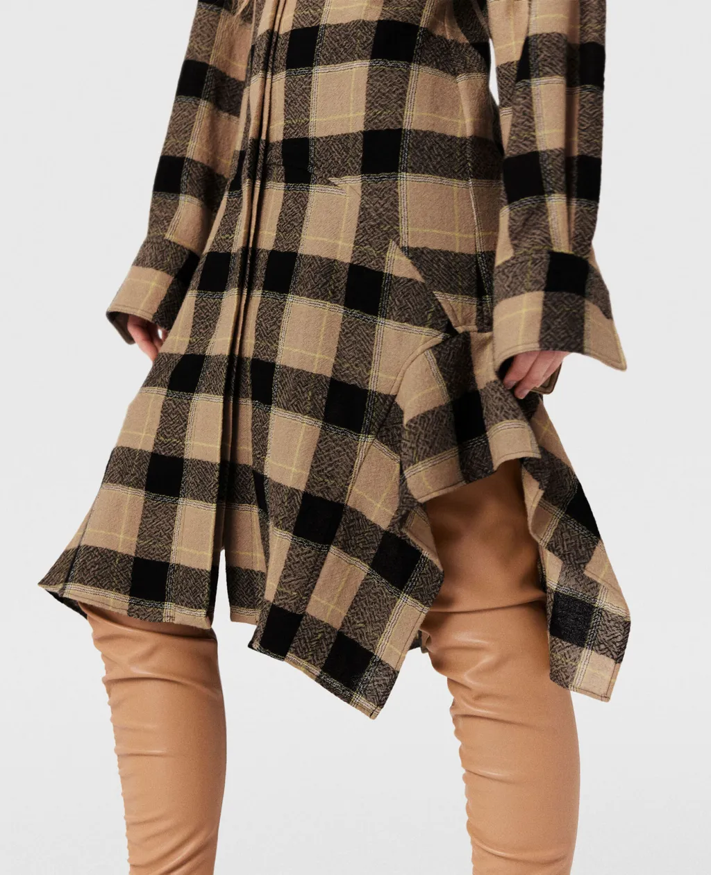 Horn Check Medium Length Wool Dress