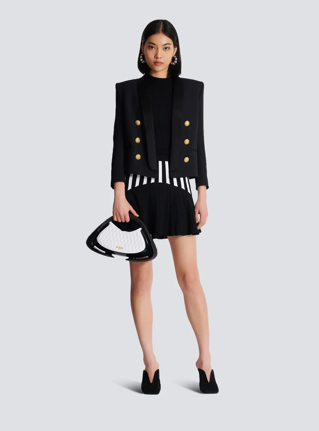 Balmain Pleated Striped Knit Skirt