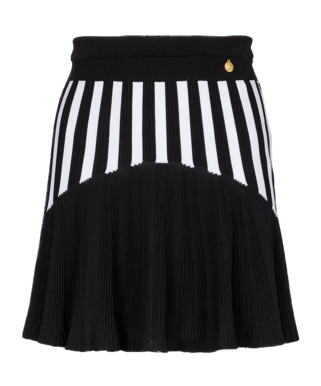 Balmain Pleated Striped Knit Skirt