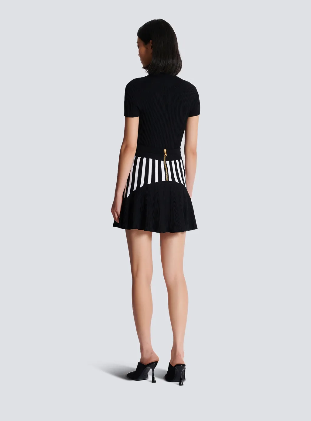 Balmain Pleated Striped Knit Skirt