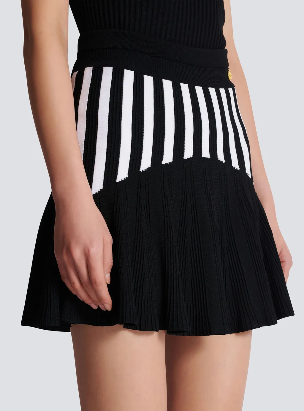 Balmain Pleated Striped Knit Skirt