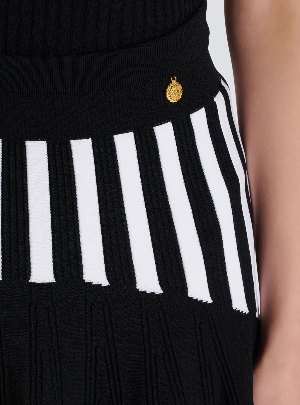 Balmain Pleated Striped Knit Skirt