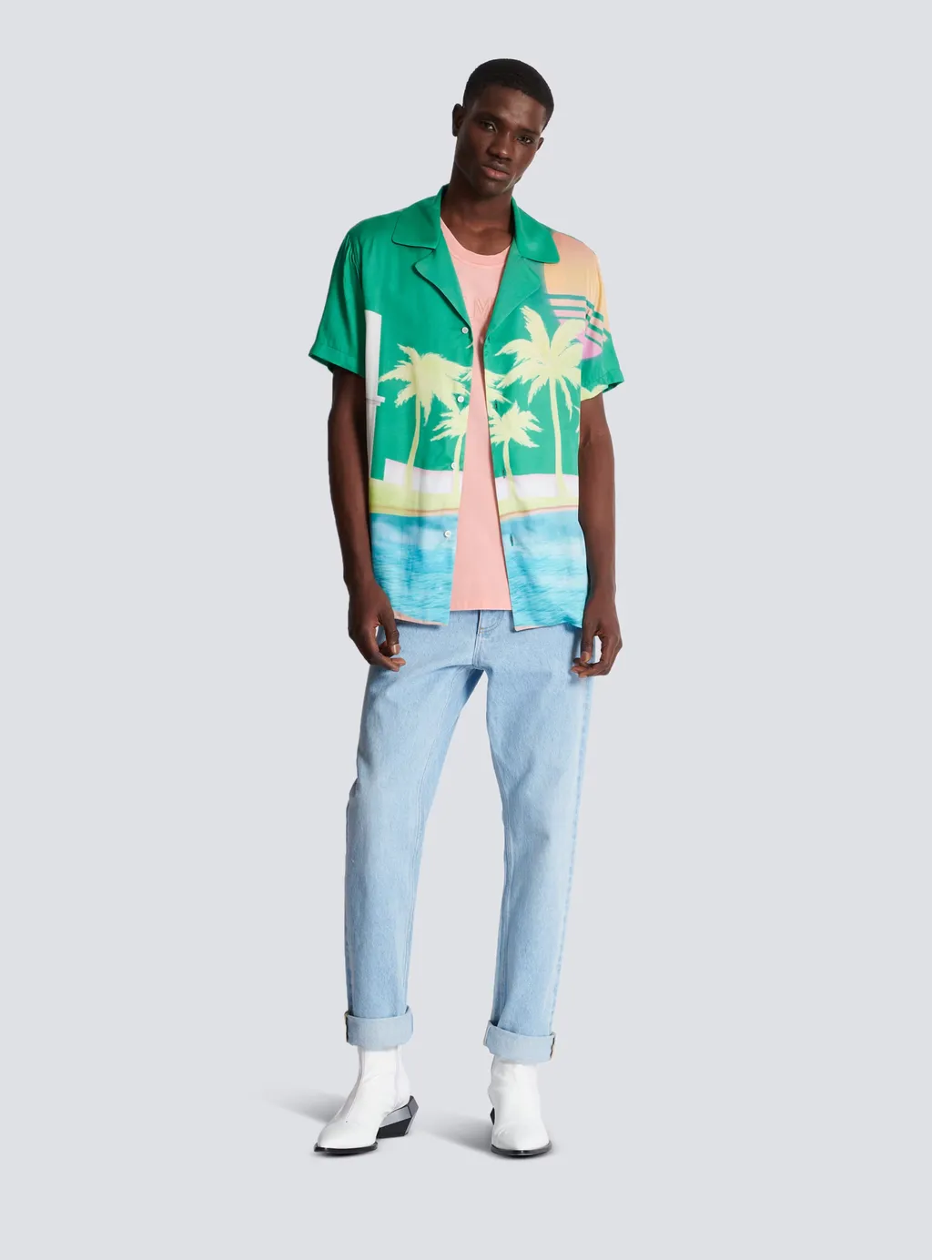 Balmain Palm Printed Short-Sleeve Shirt