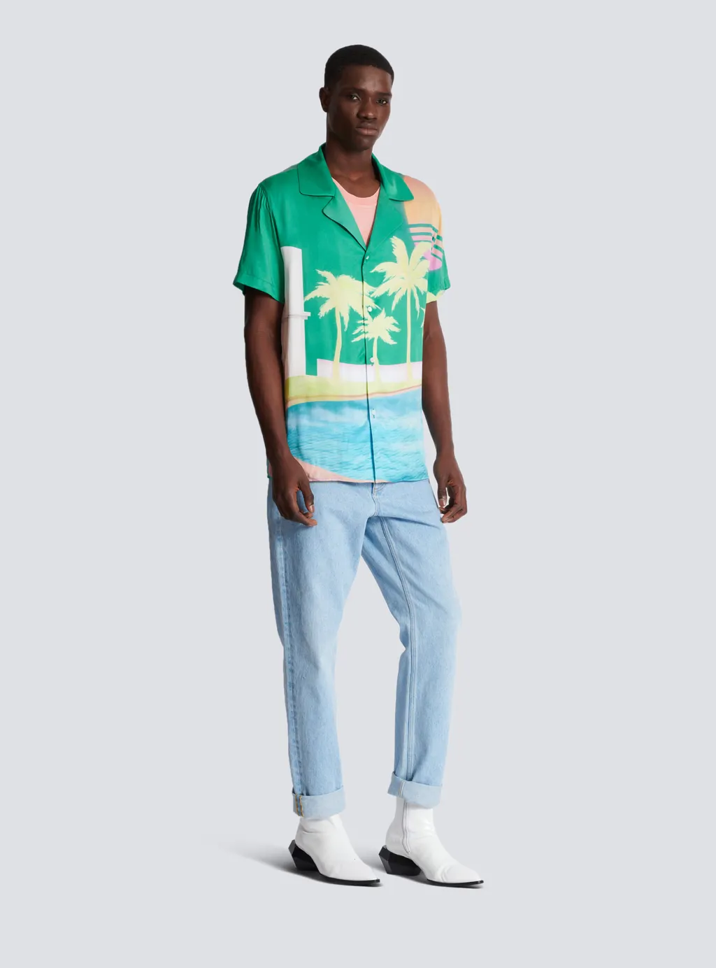 Balmain Palm Printed Short-Sleeve Shirt
