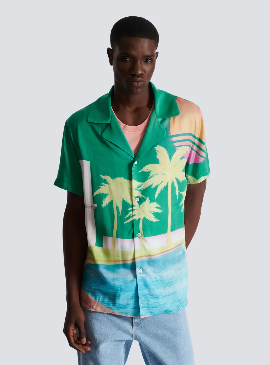 Balmain Palm Printed Short-Sleeve Shirt