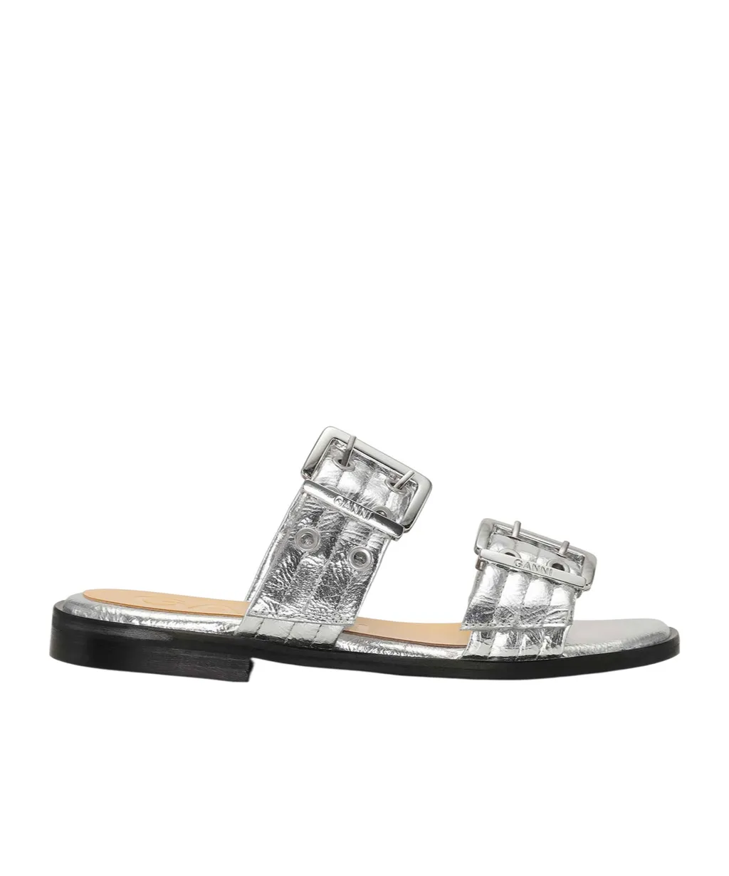 Ganni Eyelet Detailed Strap Buckle Slides