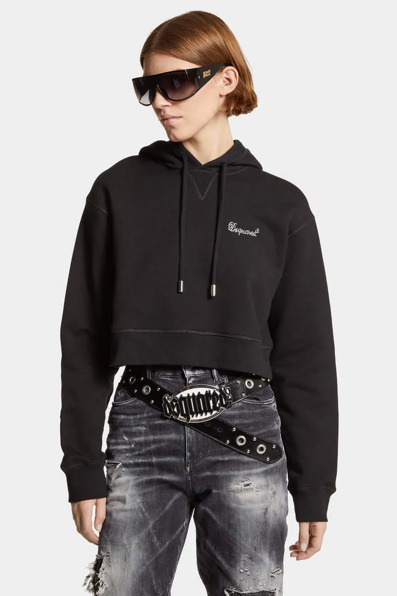 Dsquared2 Logo Detailed Cropped Drawstring Hoodie