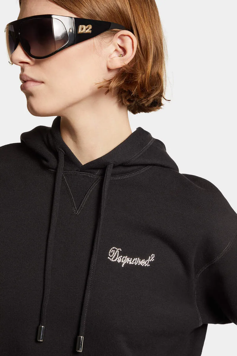 Dsquared2 Logo Detailed Cropped Drawstring Hoodie