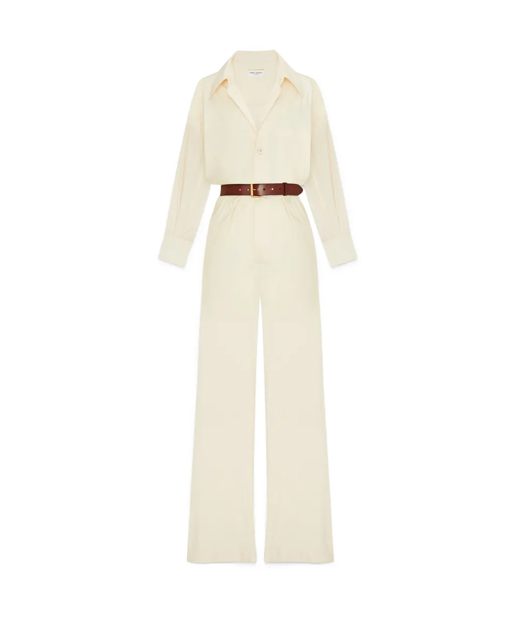Saint Laurent Belted Long-Sleeved Jumpsuit