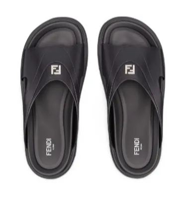 Black Leather Slides