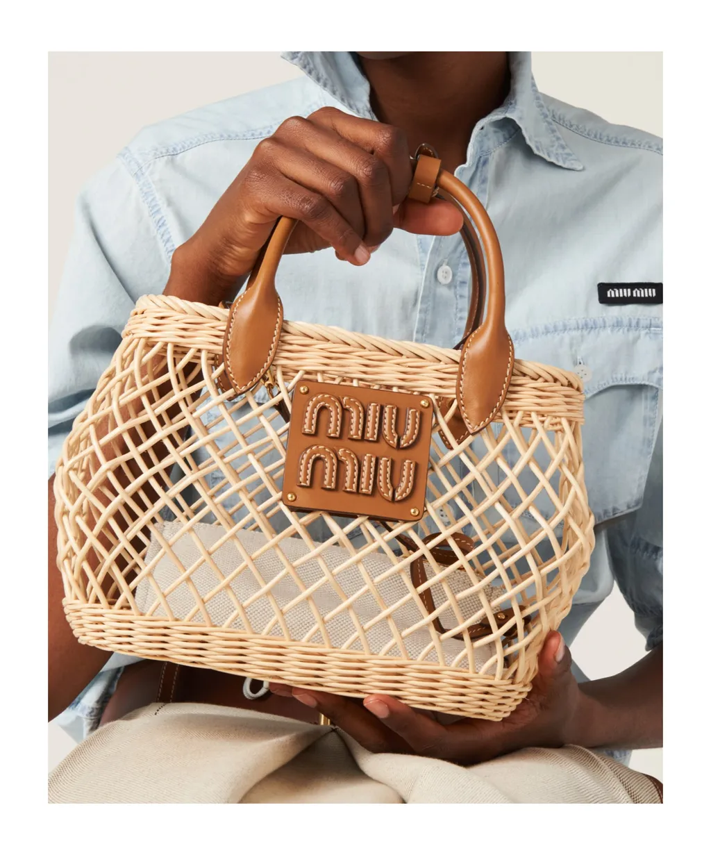 Miu Miu Logo-Appliqué Interwoven Top Handle Bag