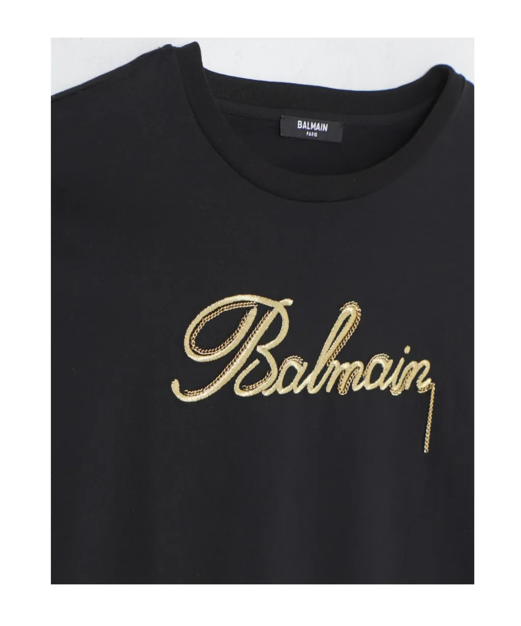 Balmain Kids Logo Embroidered Crewneck T-Shirt