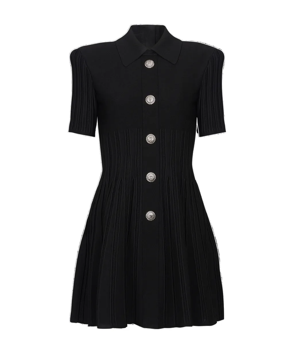 Flared Knit Dress With Buttons