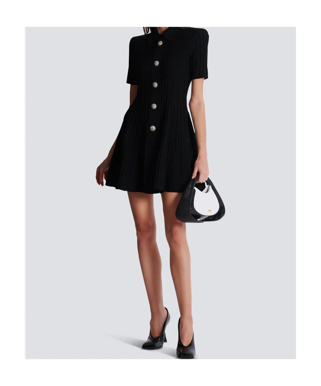Flared Knit Dress With Buttons