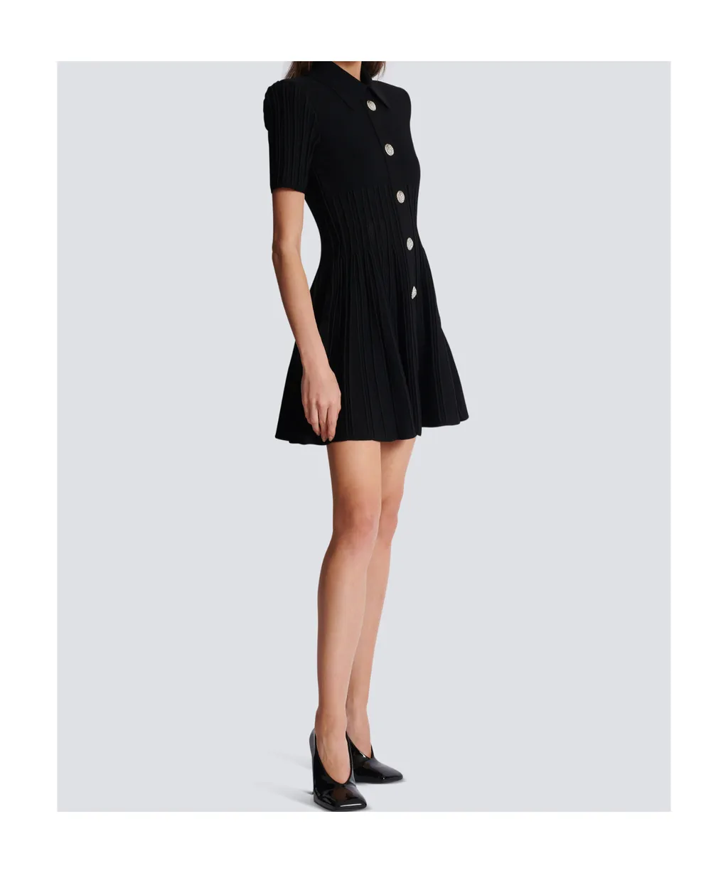 Flared Knit Dress With Buttons
