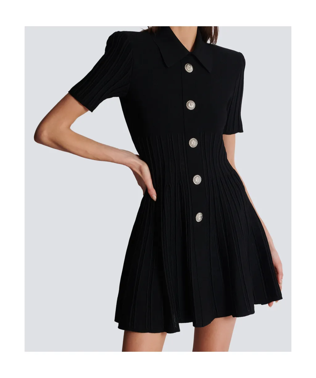 Flared Knit Dress With Buttons