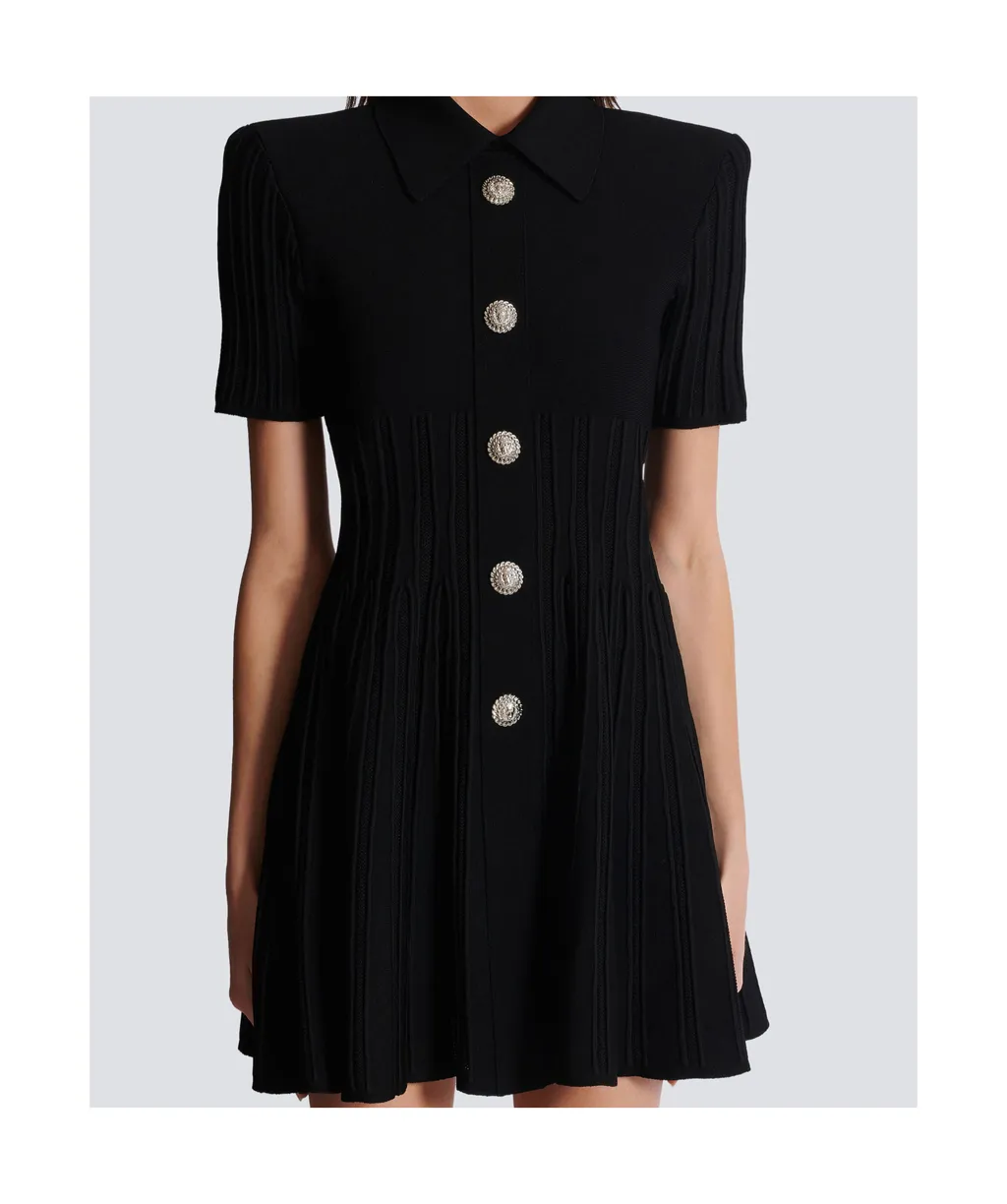 Flared Knit Dress With Buttons
