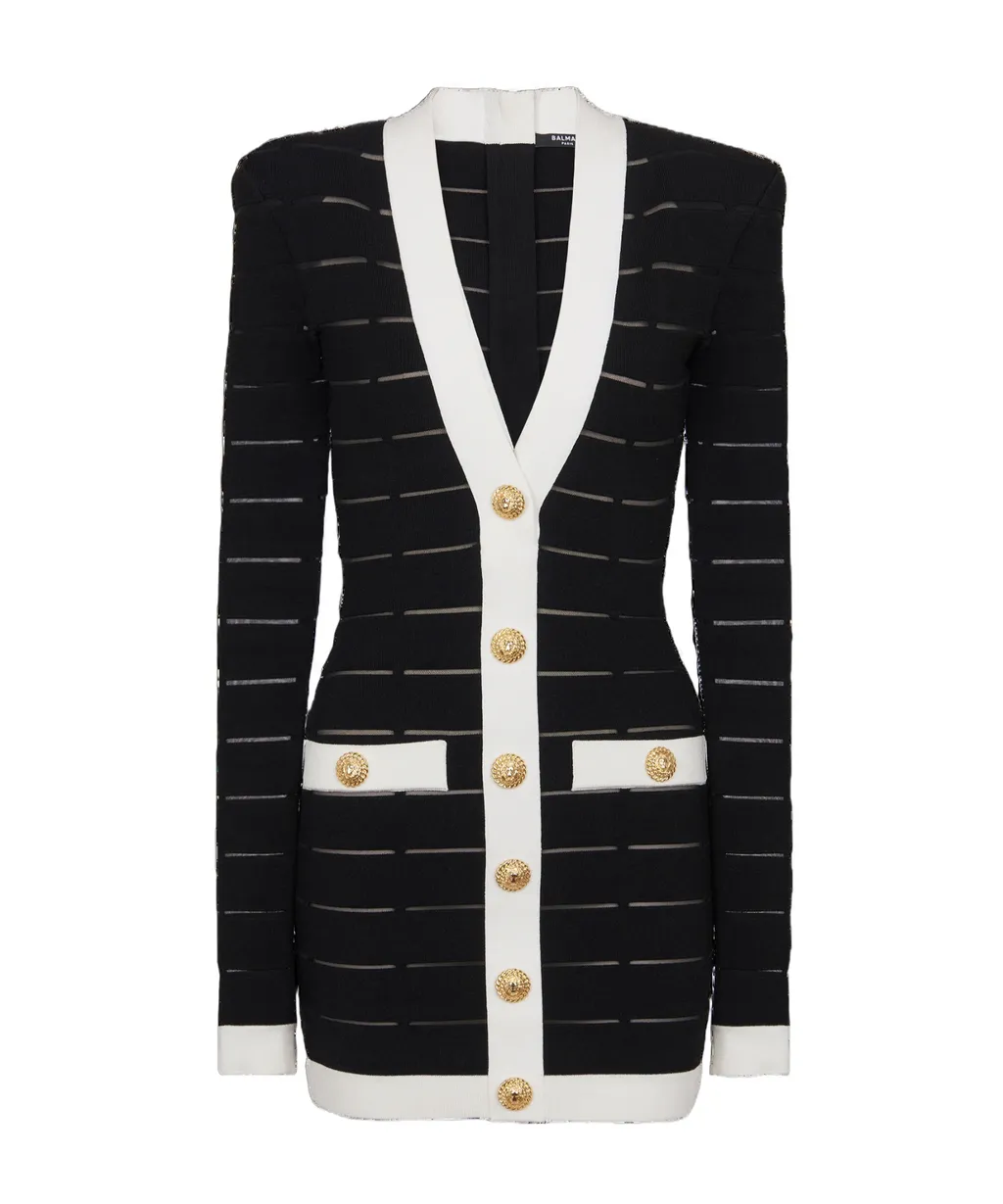 Balmain Button-Embellishment V-Neck Knitted Mini Dress