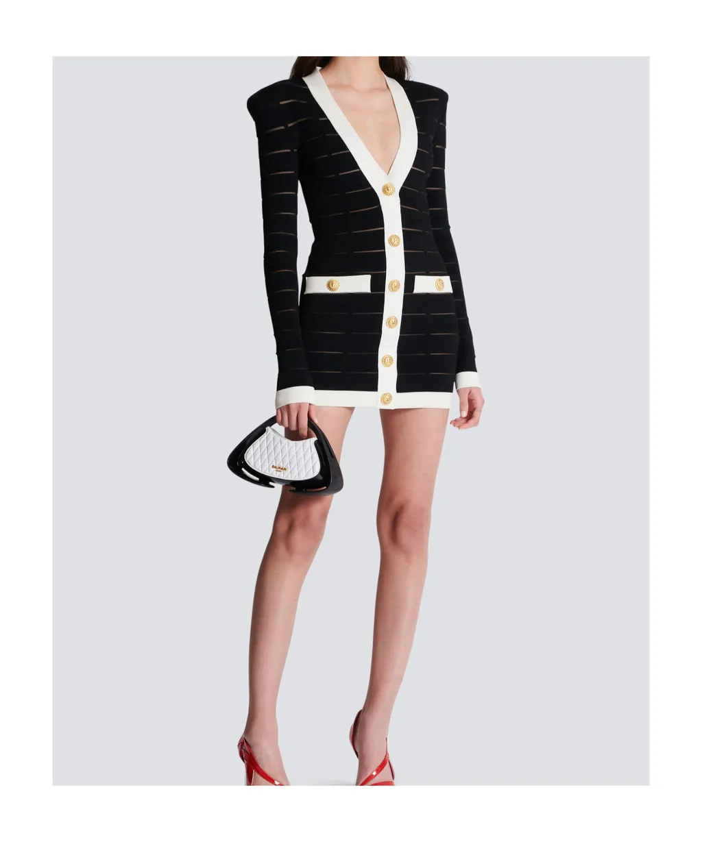 Balmain Button-Embellishment V-Neck Knitted Mini Dress