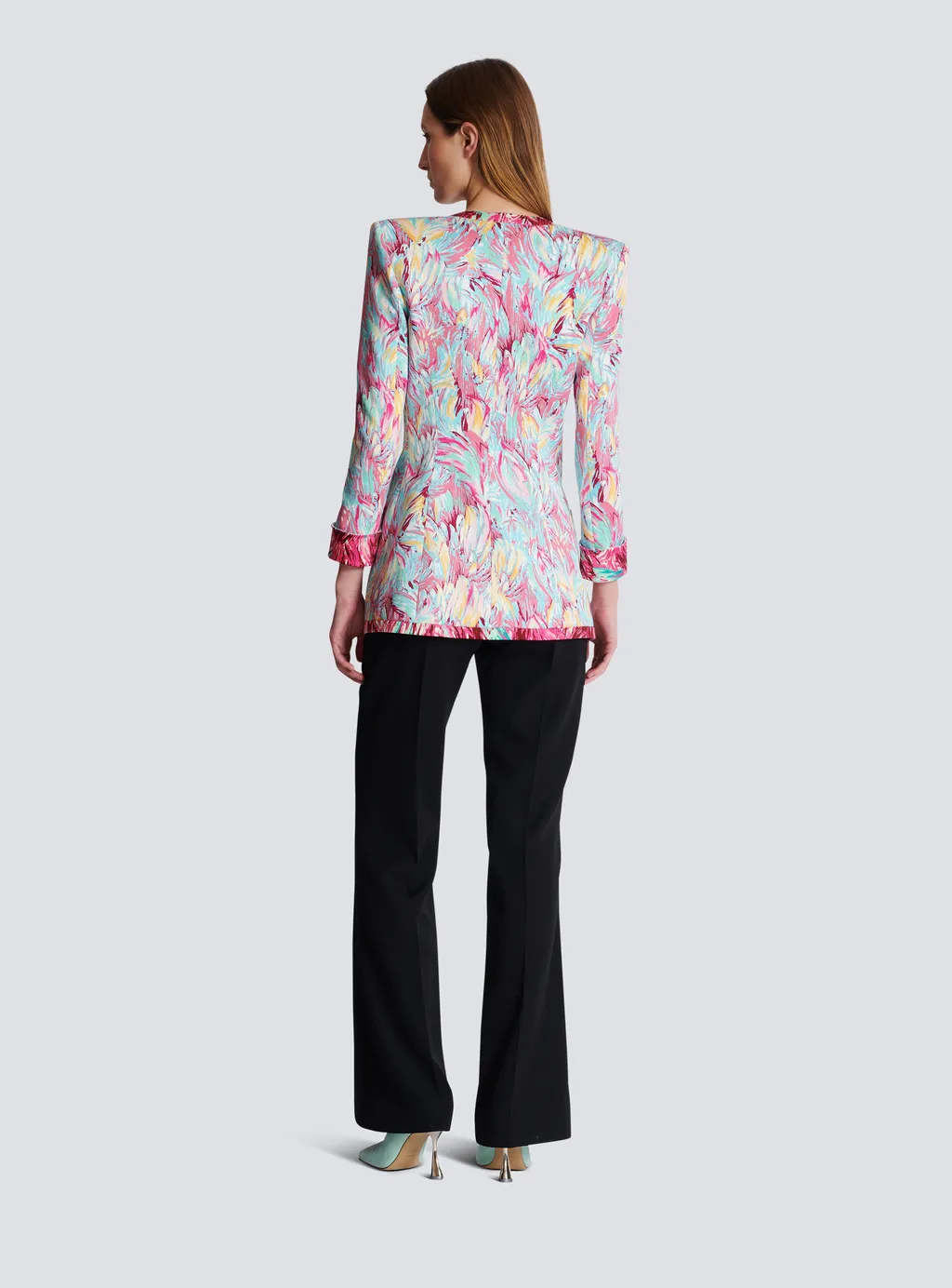 Balmain Feather Printed Long 6-Button Jacket