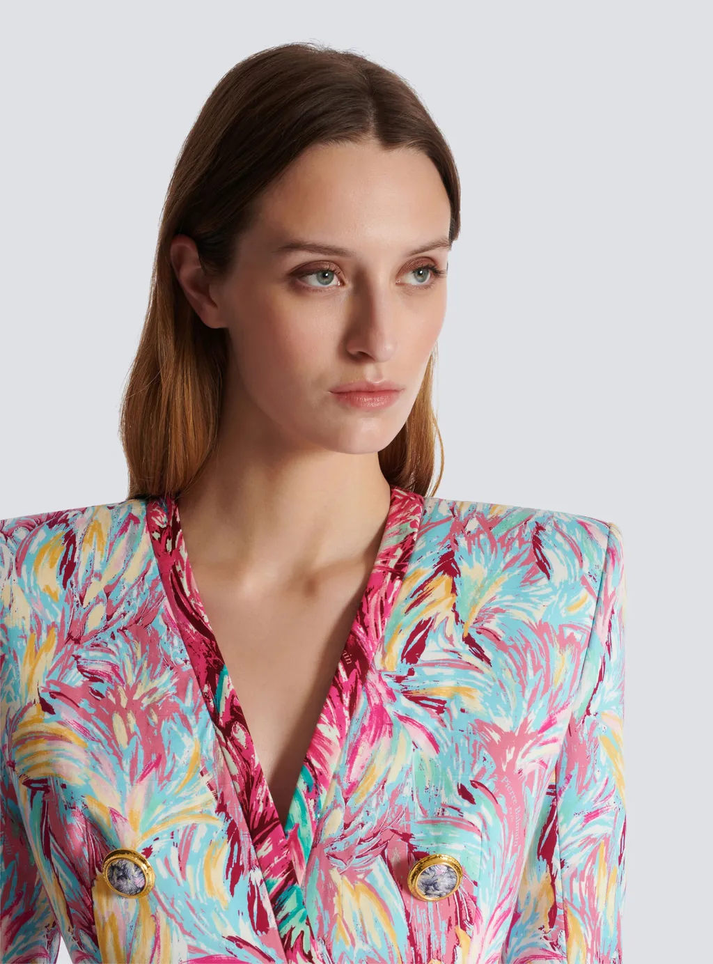 Balmain Feather Printed Long 6-Button Jacket