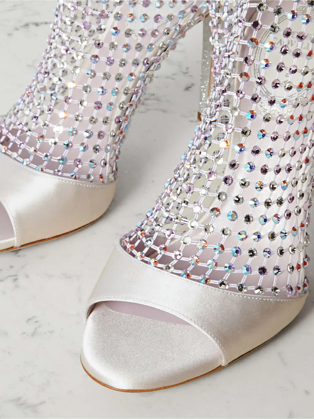 Crystal Embellished Satin Mesh High-Heeled Sandals