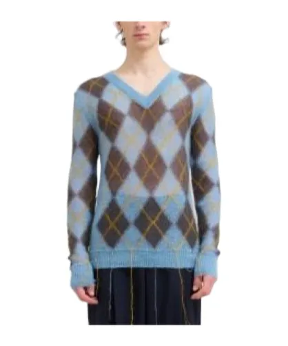 Marni Geometric Patterned V-Neck Knitted Jumper