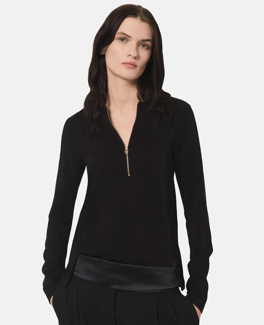 Double-Slit Zipper Shirt With Hem