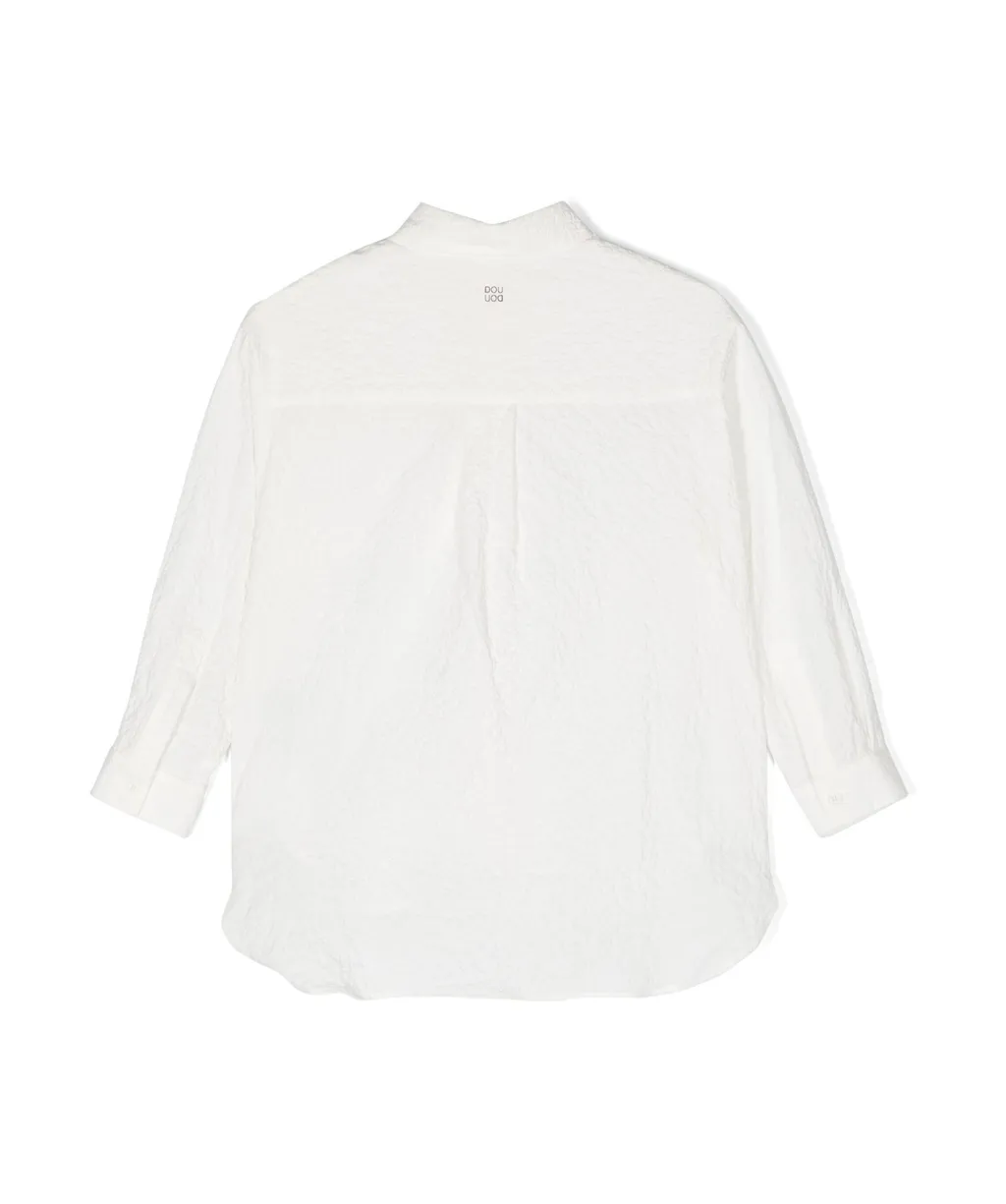 Douuod Kids Seersucker Curved Hem Shirt