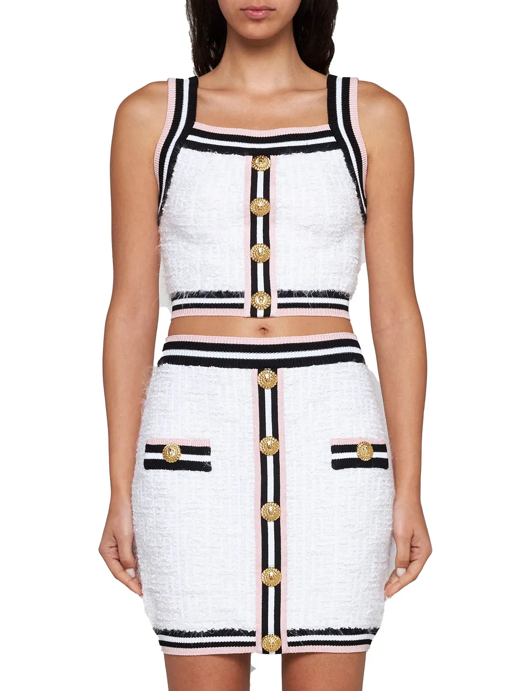 Balmain Button Embellished Tweed Top