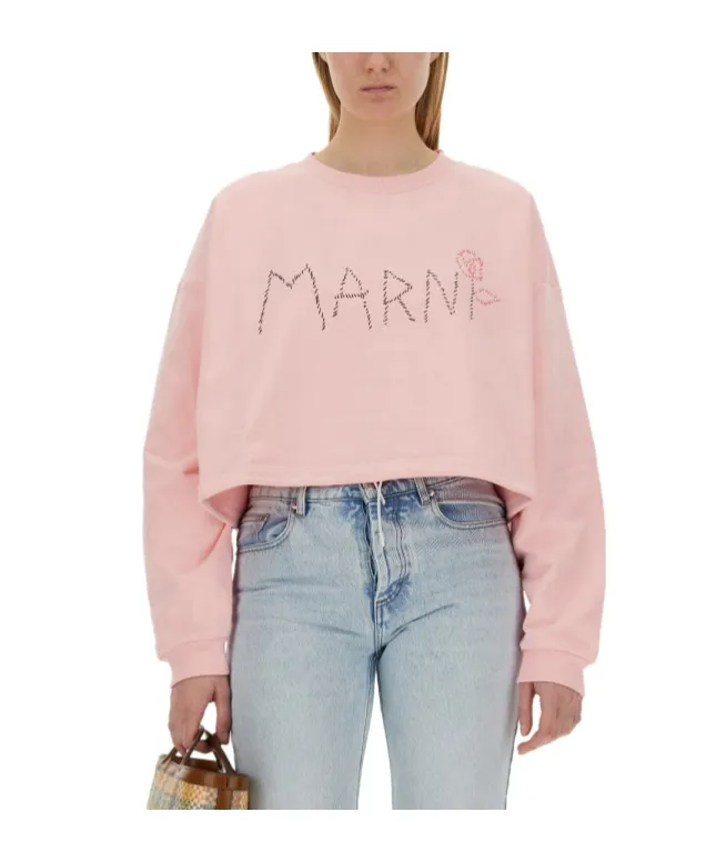 Marni Logo Detailed Cropped Sweatshirt
