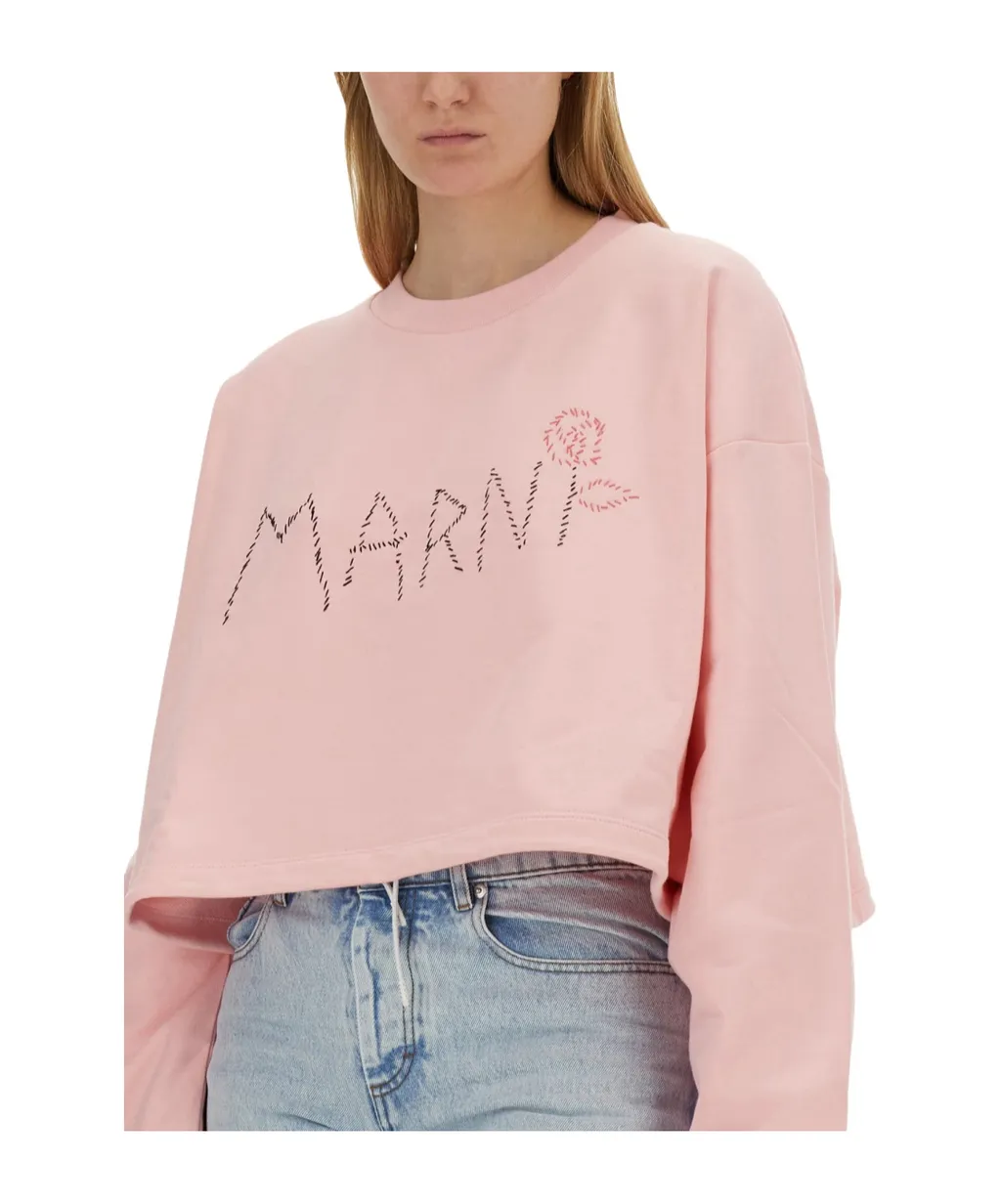 Marni Logo Detailed Cropped Sweatshirt