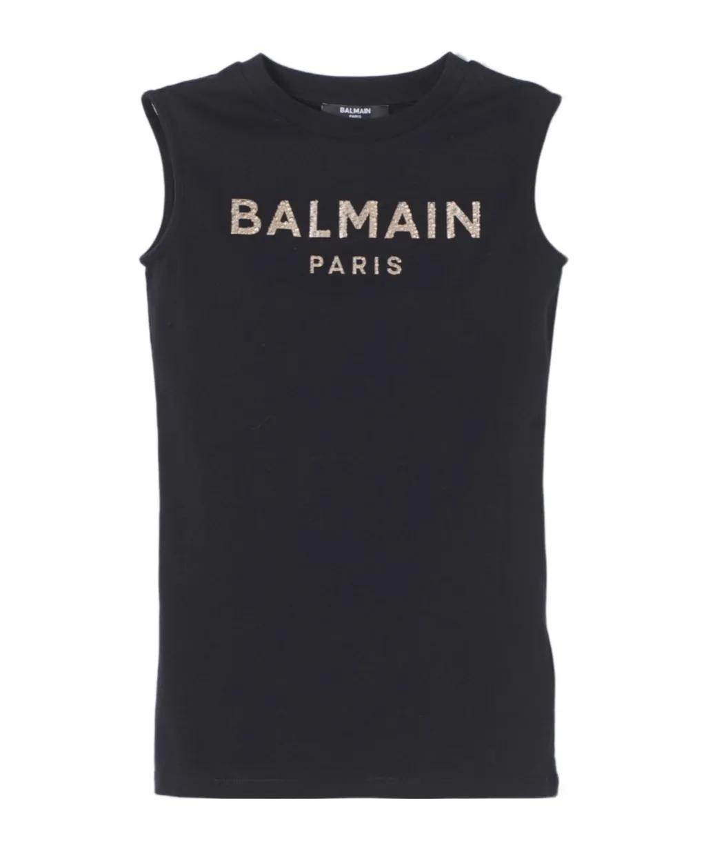 Balmain Kids Logo Embellished Sleeveless Dress