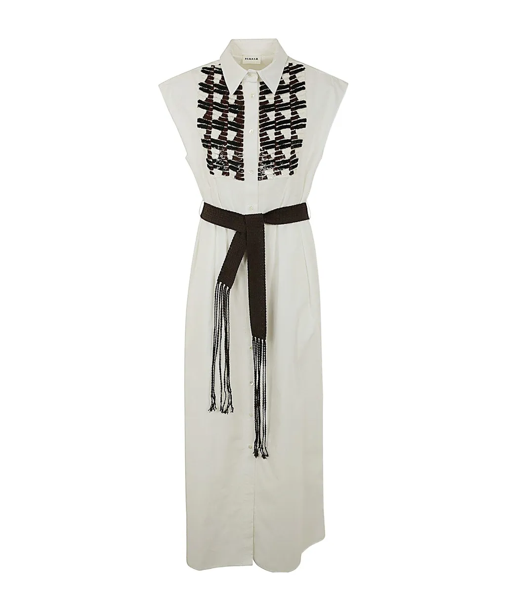 Sequin-Embellished Sleeveless Shirt Dress