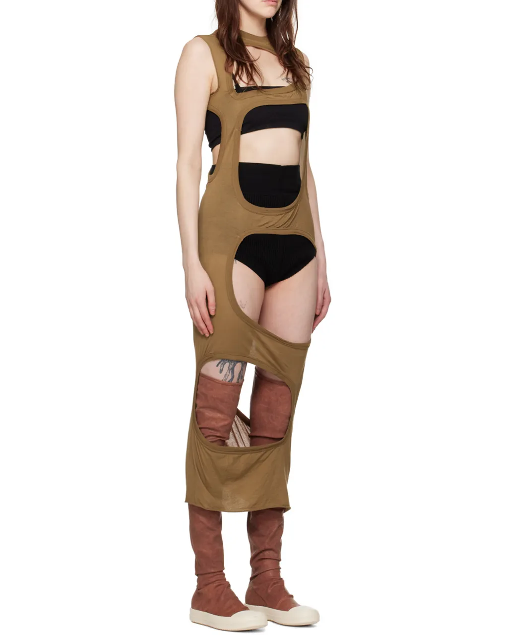 Hollowed-Out Plain Knitted Dress