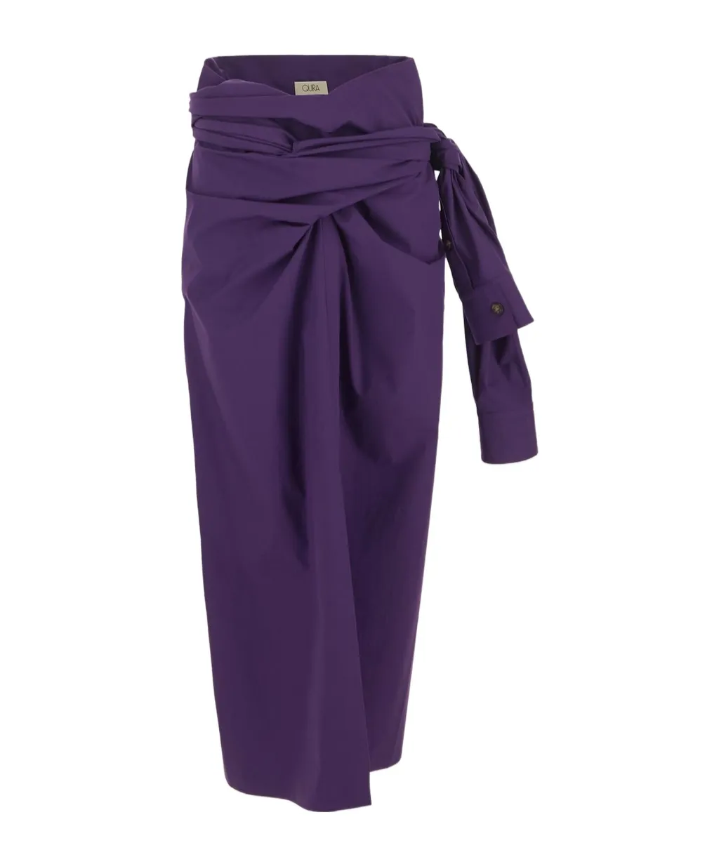 High-Waisted Gathered-Detail Skirt