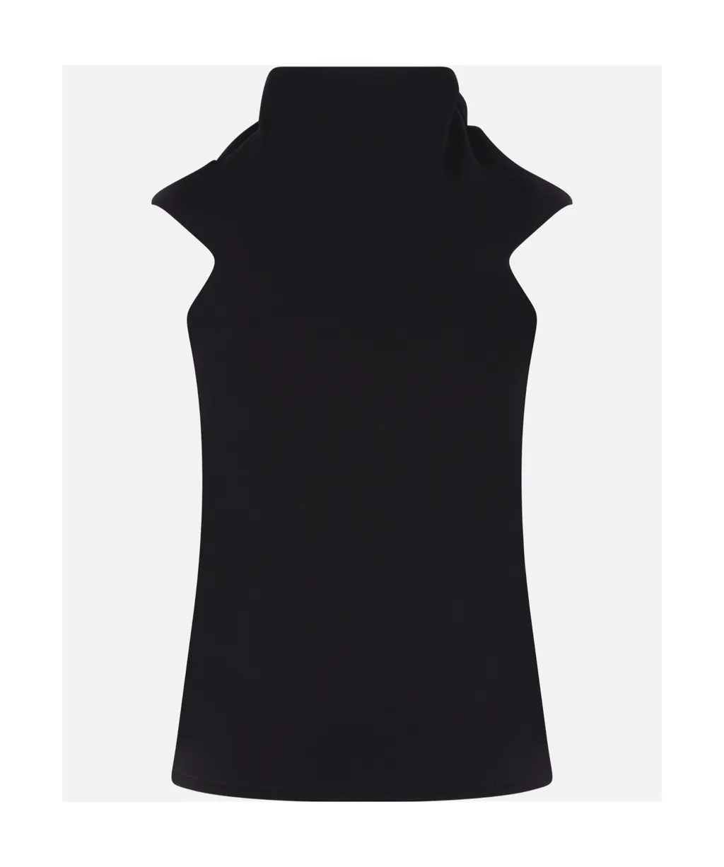 Cowl-Neck Short-Sleeve Knitted Top