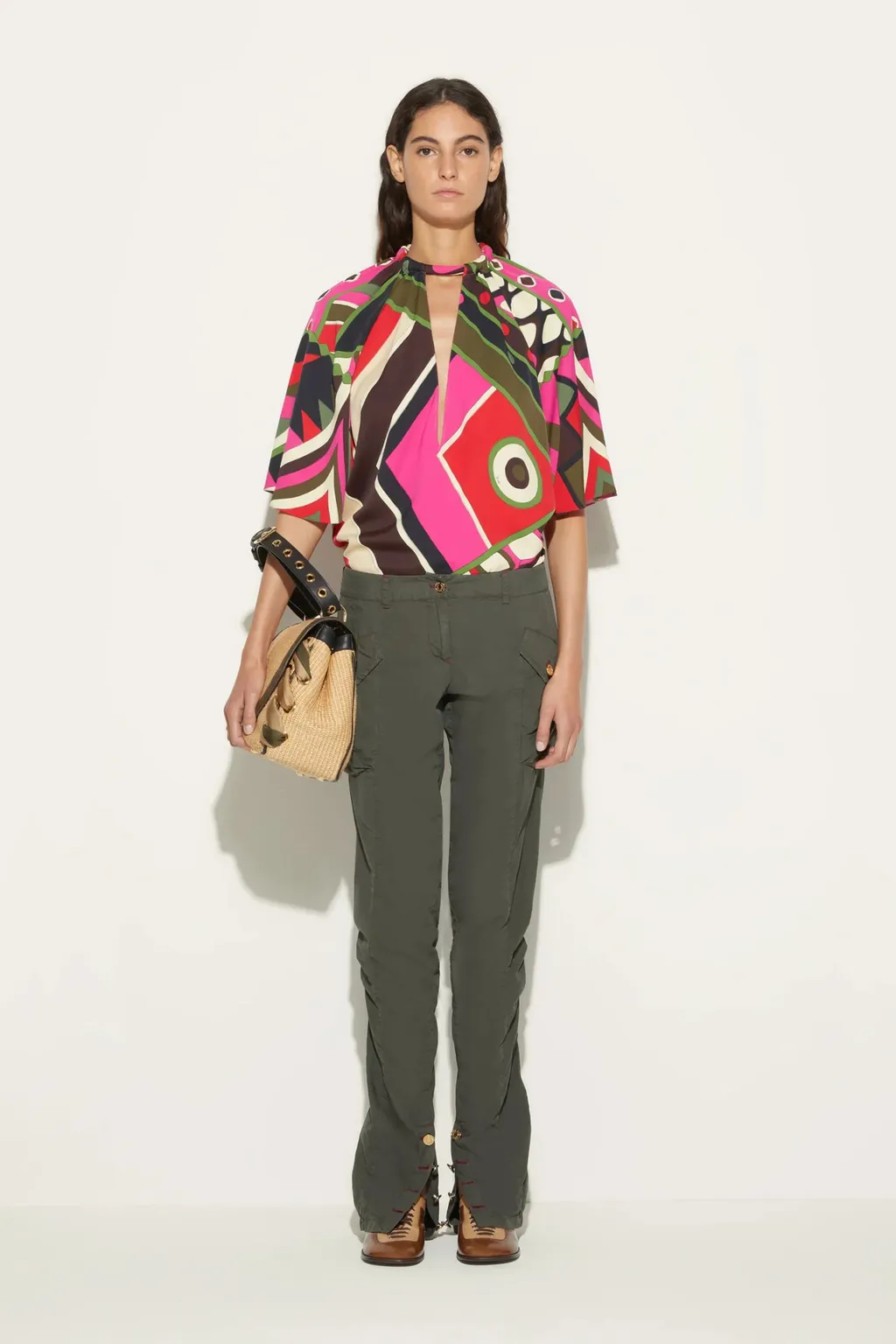 Pucci Vivara-Printed V-Neck Cap-Sleeved Blouse