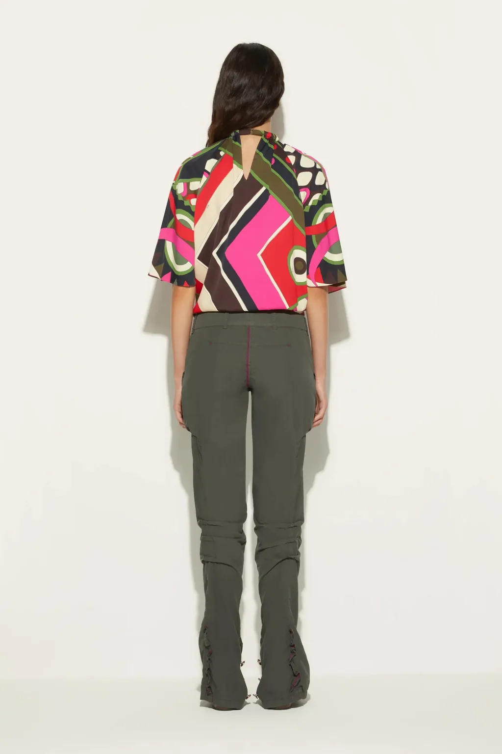 Pucci Vivara-Printed V-Neck Cap-Sleeved Blouse