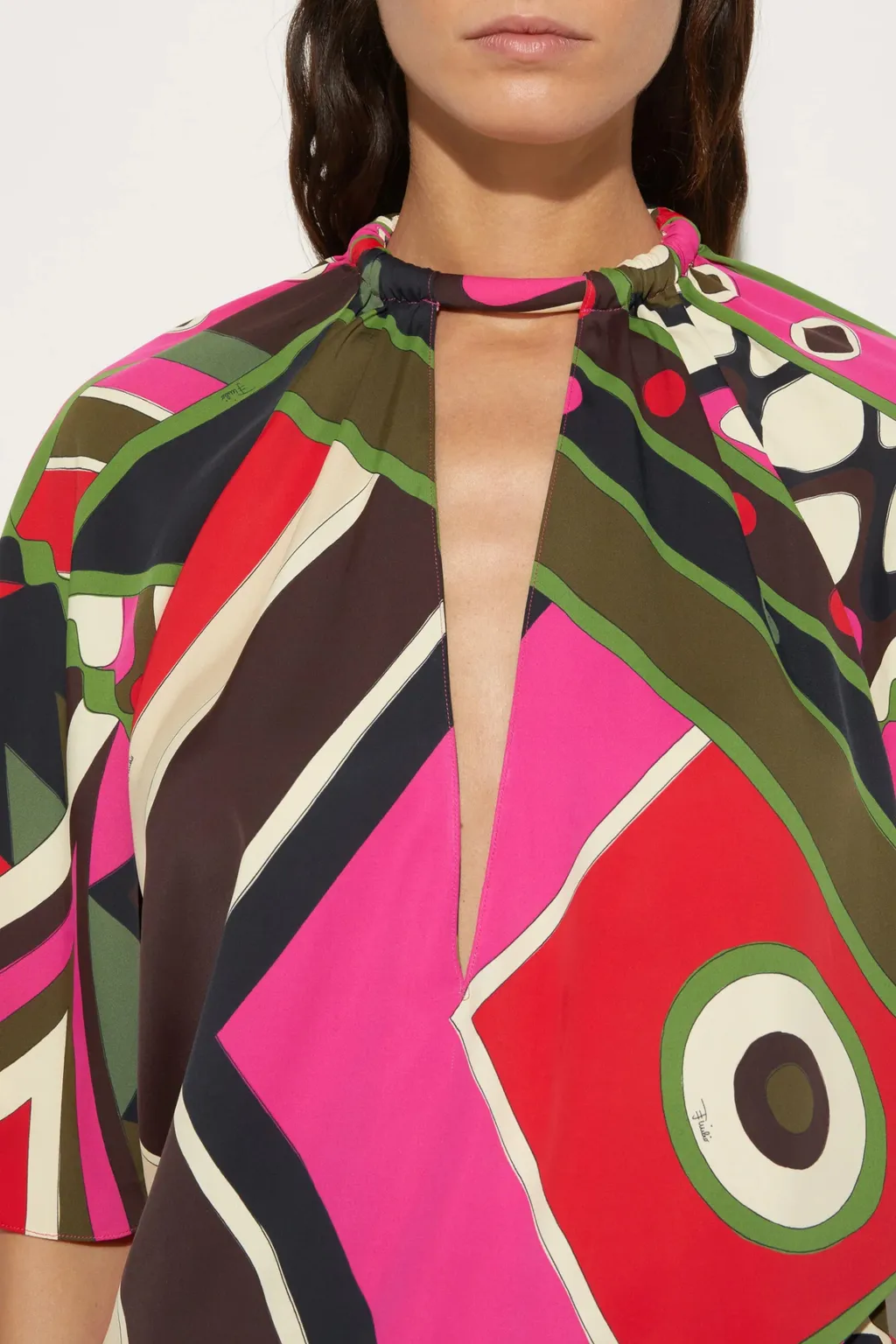 Pucci Vivara-Printed V-Neck Cap-Sleeved Blouse