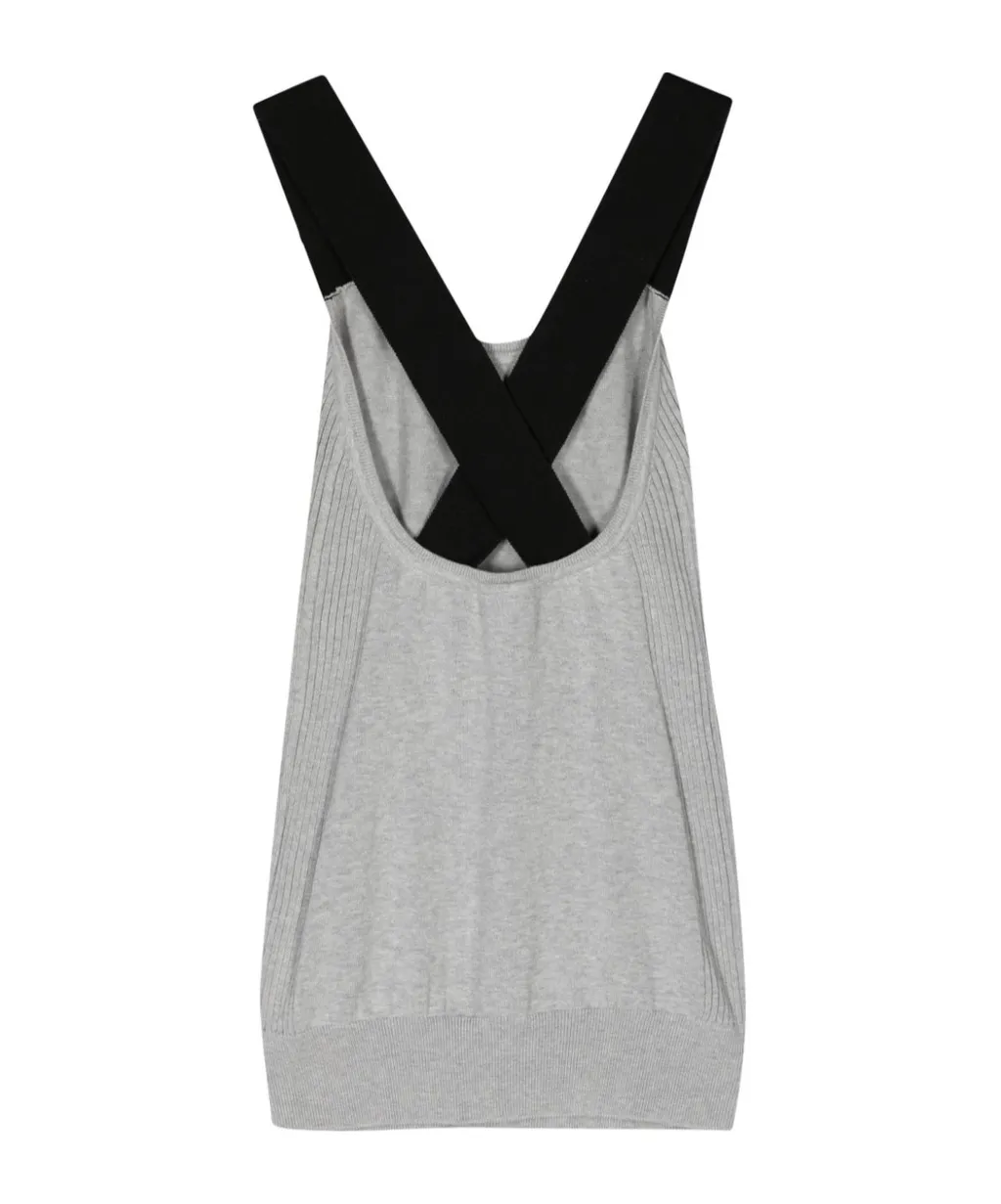 Crossover-Straps Fine-Knit Top