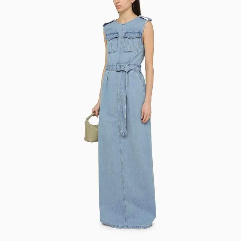 A Long Sleeveless Denim Dress