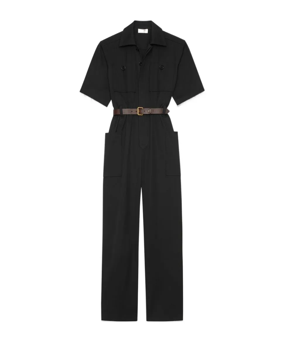 Saint Laurent Belted Short-Sleeved Jumpsuit