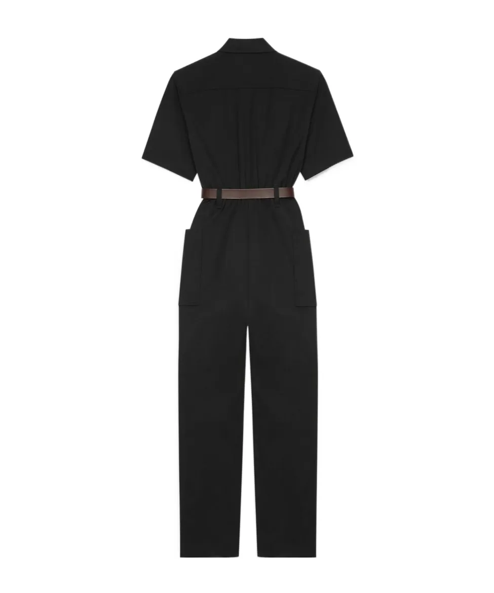 Saint Laurent Belted Short-Sleeved Jumpsuit