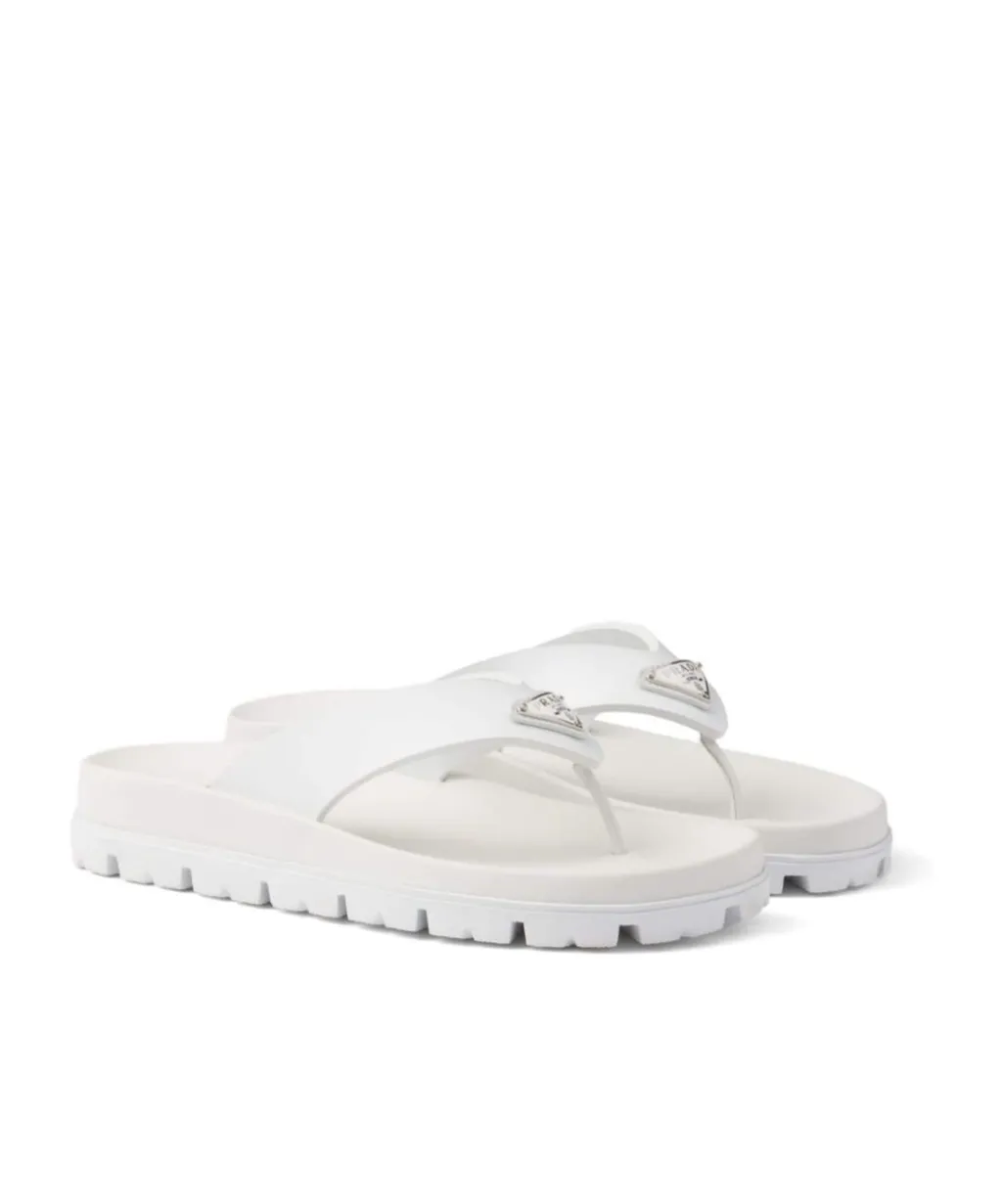 Prada Triangle-Logo Round-Toe Flip Flops