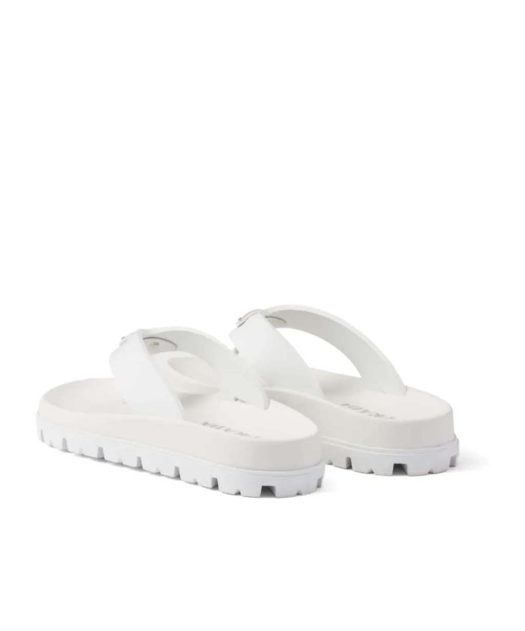 Prada Triangle-Logo Round-Toe Flip Flops