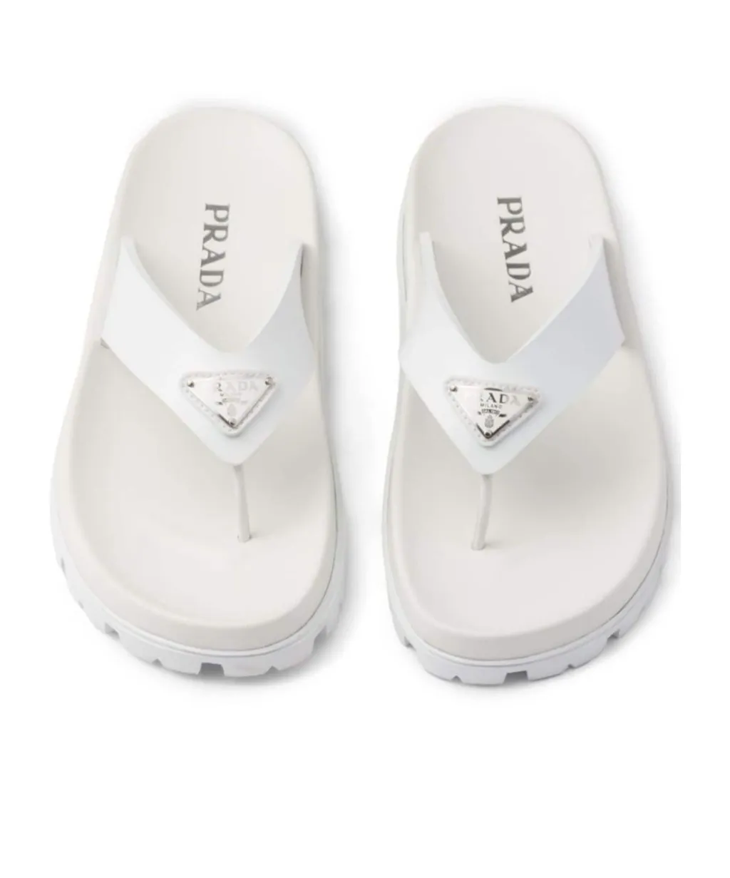 Prada Triangle-Logo Round-Toe Flip Flops
