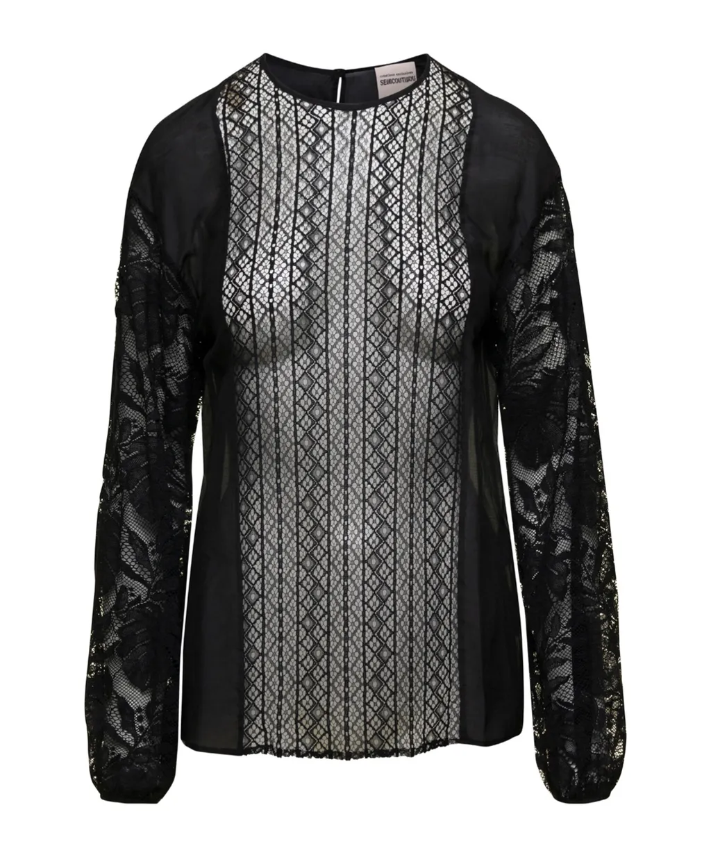 Long-Sleeved Lace Blouse