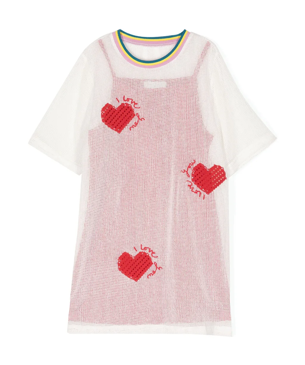 Heart-Embroidered Layered Dress