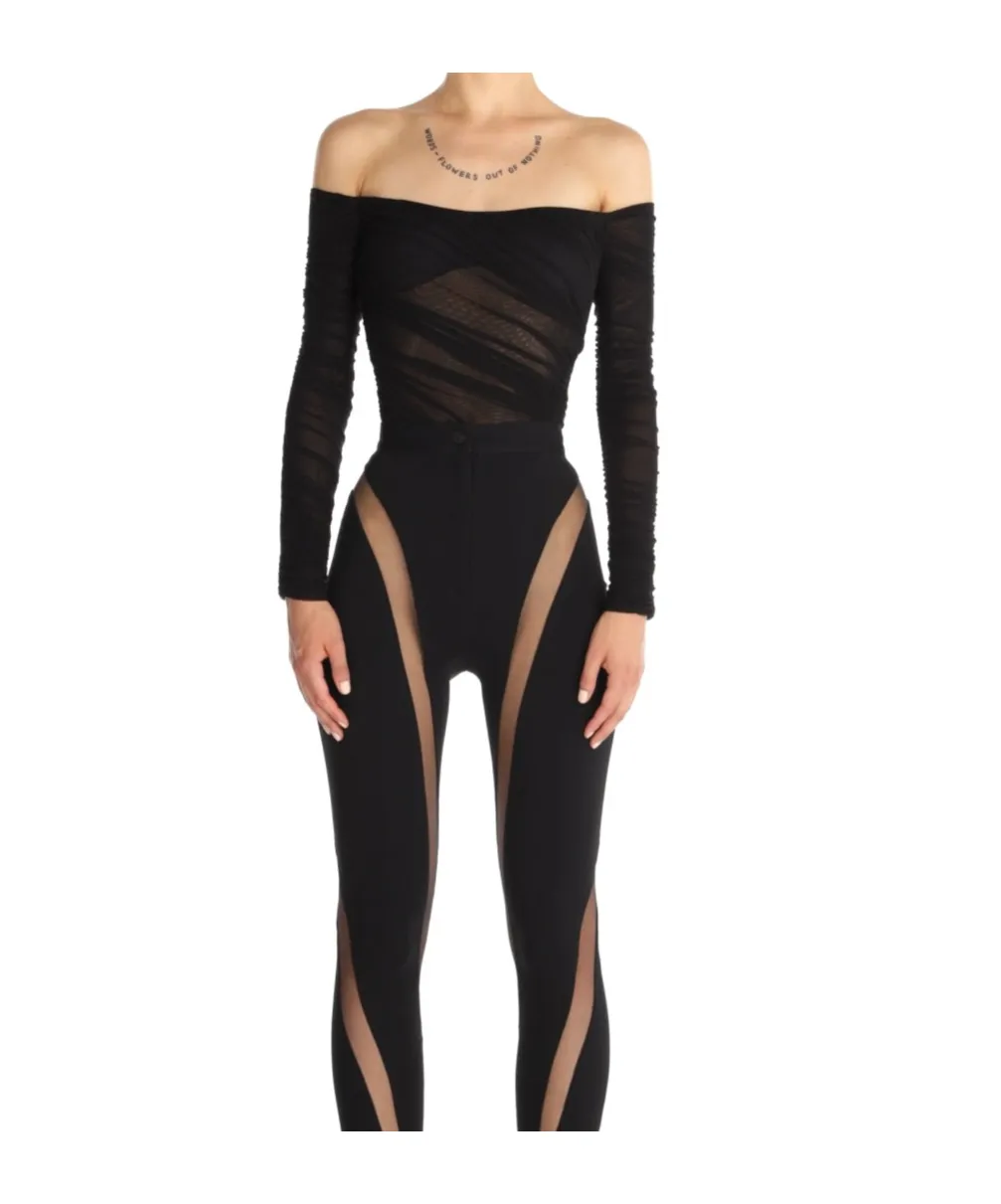 Mugler Ruched Tulle Bodysuit